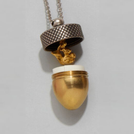Acorn and squirrel locket necklace